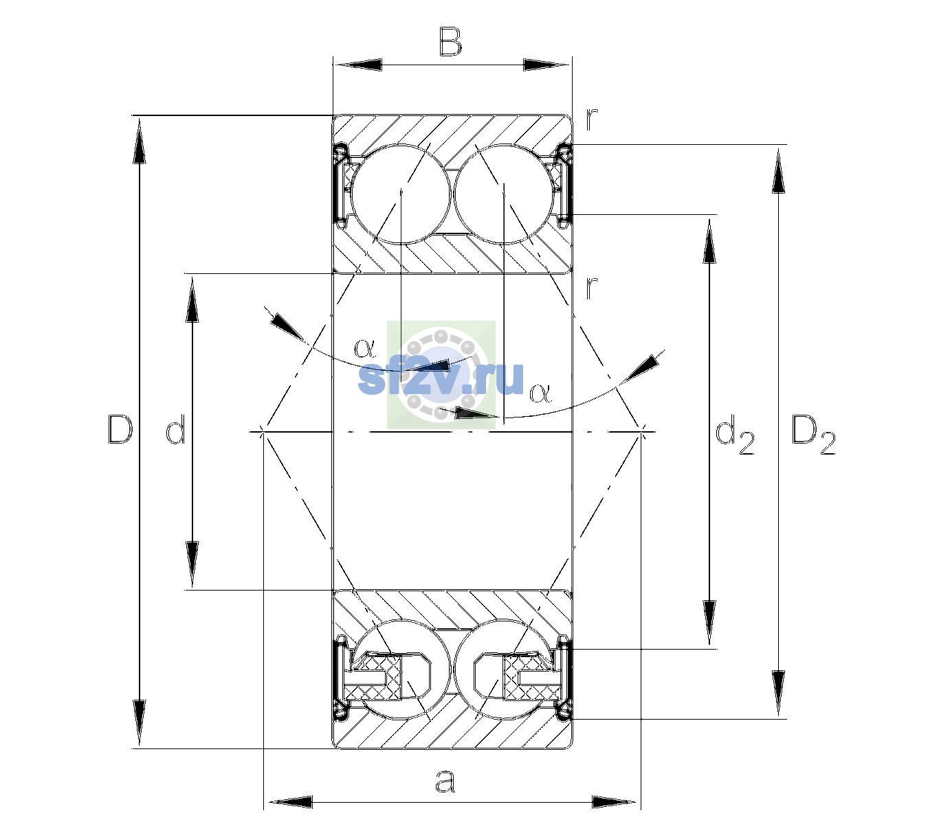 Схема подшипника 3202-BD-XL-2Z-C3