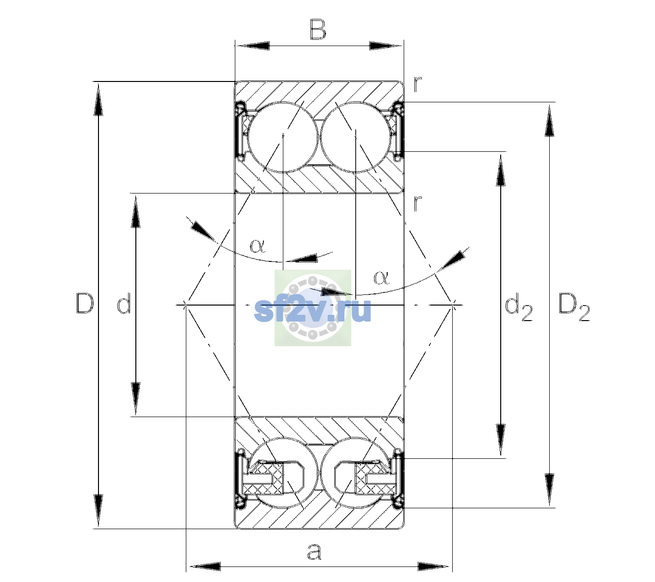 Схема подшипника 3202-BD-XL-2Z-TVH