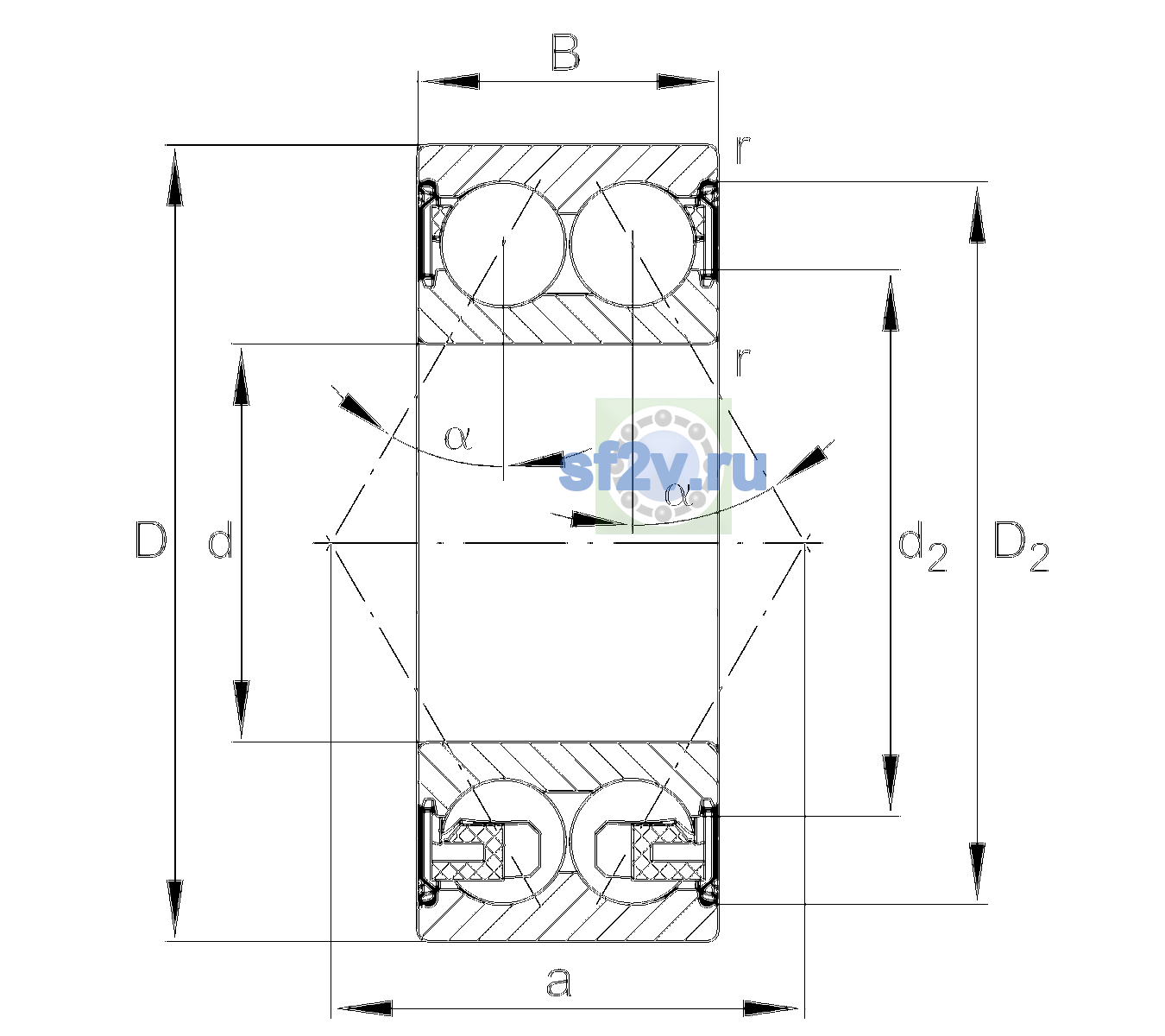 Схема подшипника 3202-BD-XL-2Z-TVH-C3