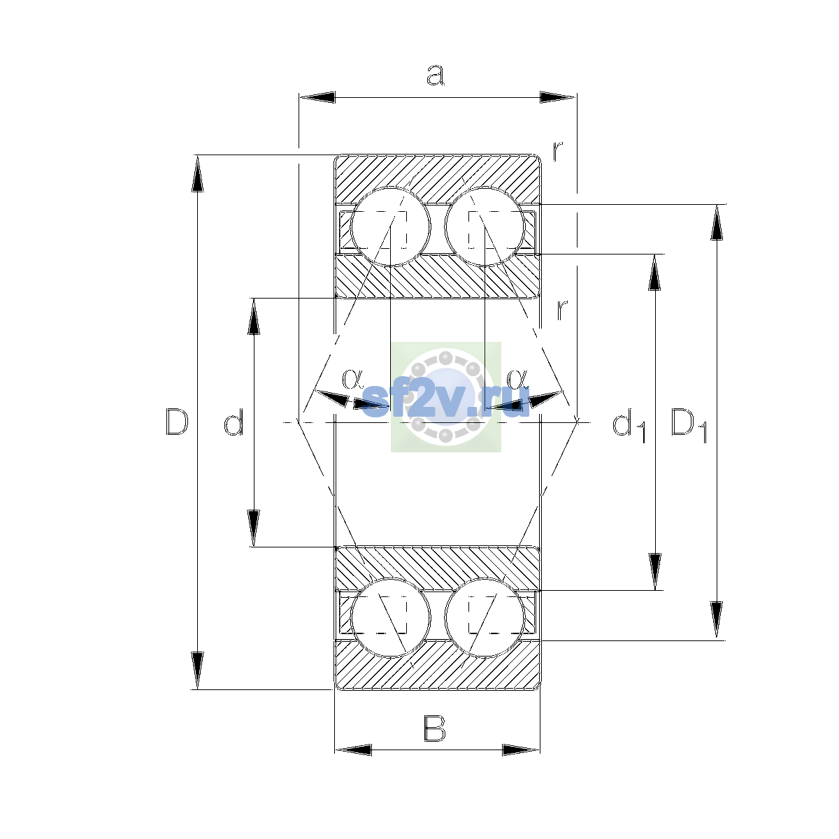 Схема подшипника 3202-BD-XL-TVH-L285-C3
