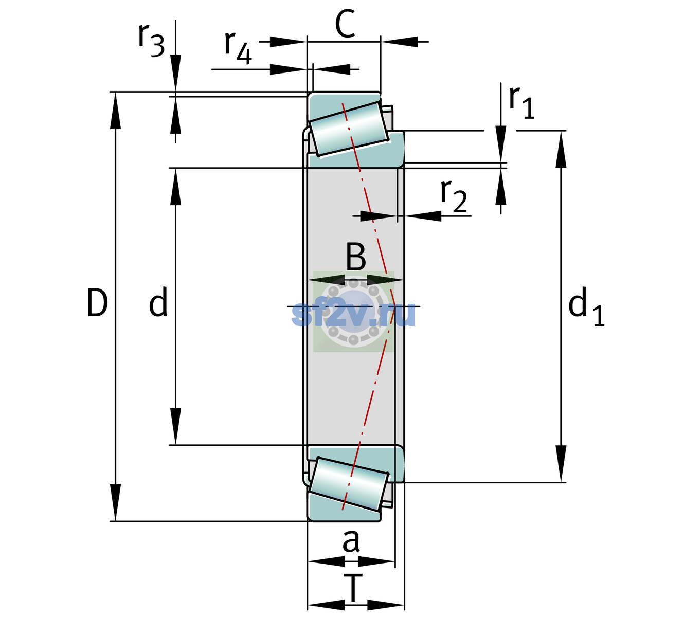 Схема подшипника 32020-X-XL>B