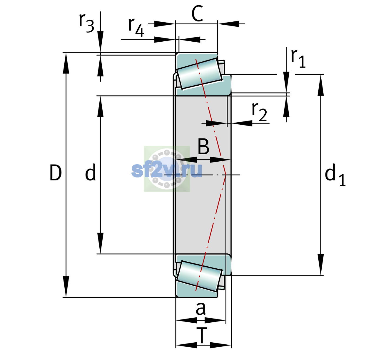 Схема подшипника 32022-X-XL>A
