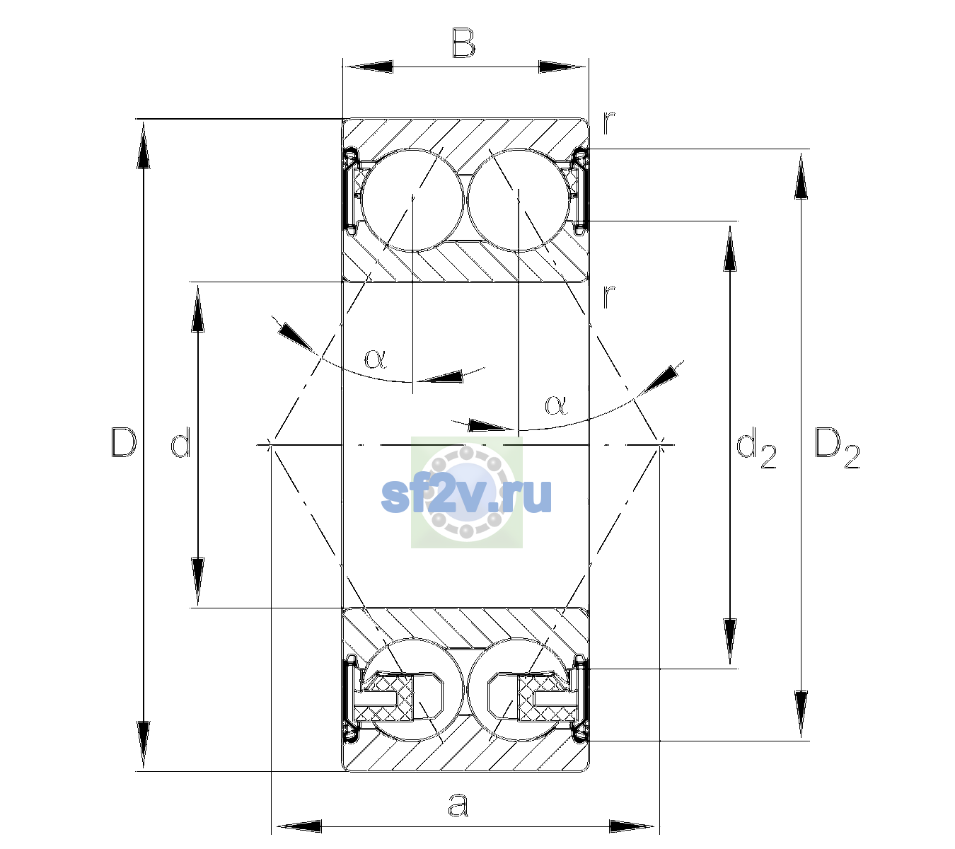 Схема подшипника 3203-BD-XL-2Z-TVH