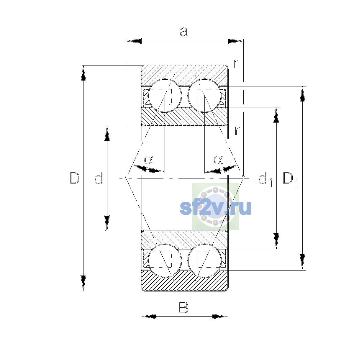 Схема подшипника 3203-BD-XL-TVH-L285-C3