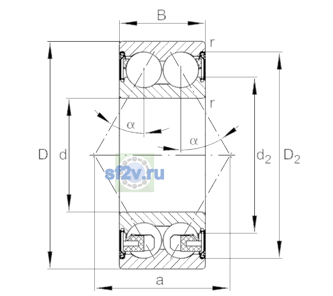 Схема подшипника 3203-BD-XL-Z-TVH-C3