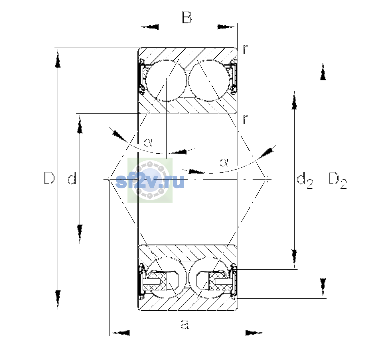 Схема подшипника 3204-BD-XL-2HRS-TVH-C3