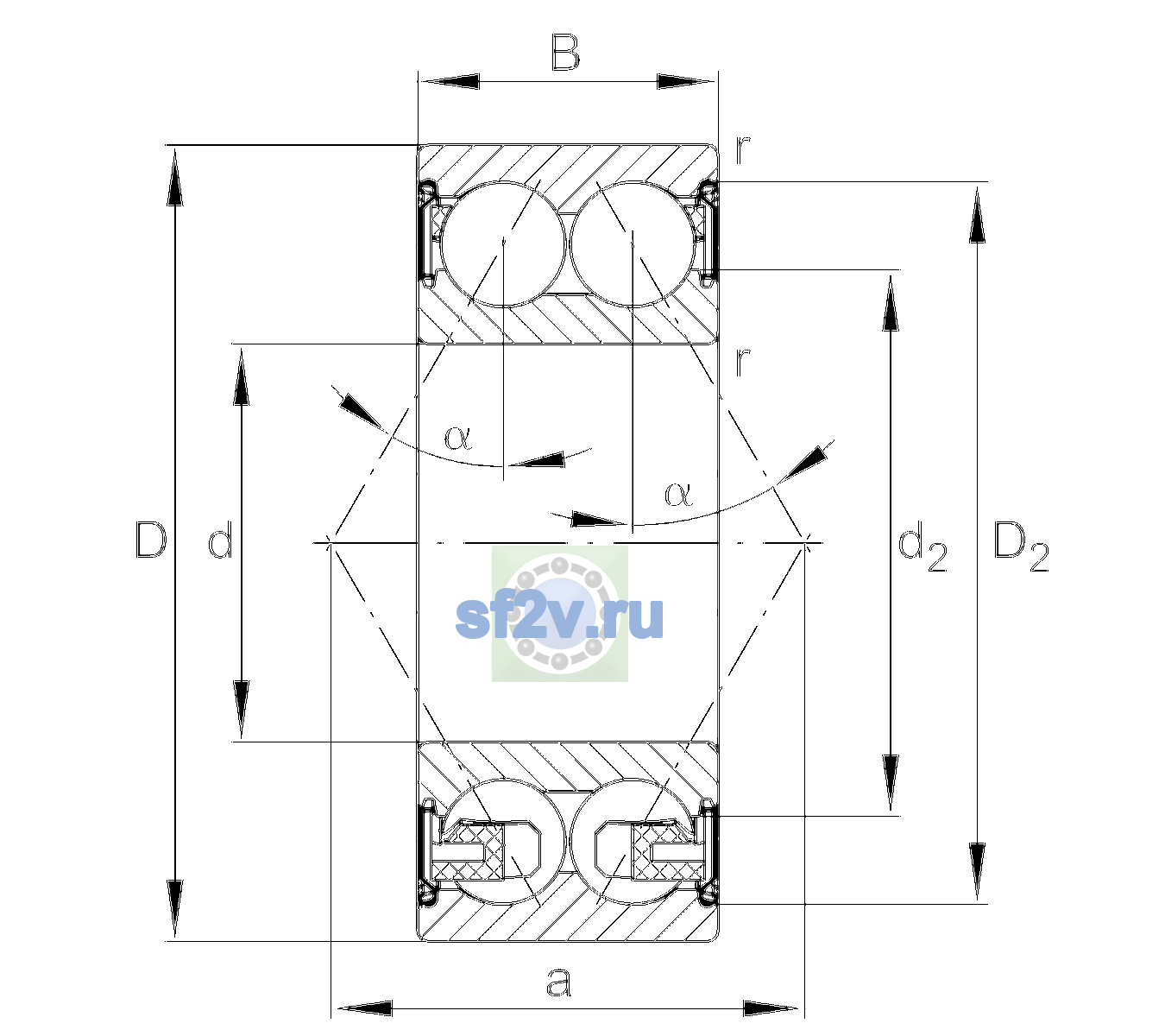 Схема подшипника 3204-BD-XL-2Z