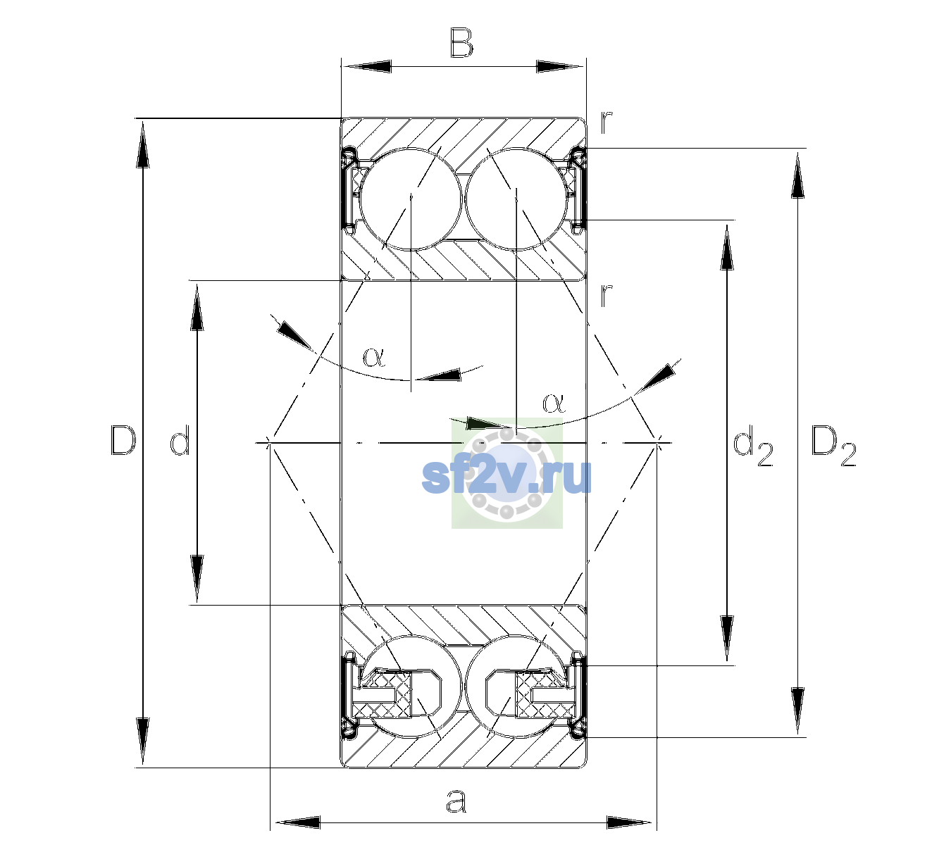 Схема подшипника 3204-BD-XL-2Z-C3