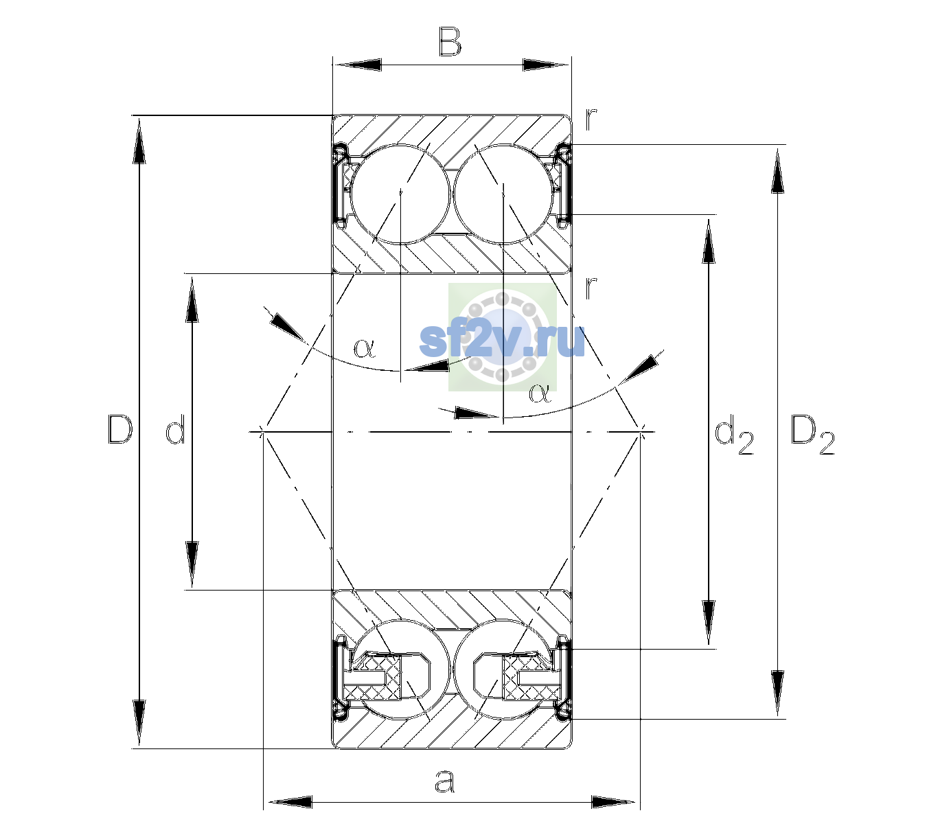 Схема подшипника 3204-BD-XL-2Z-TVH