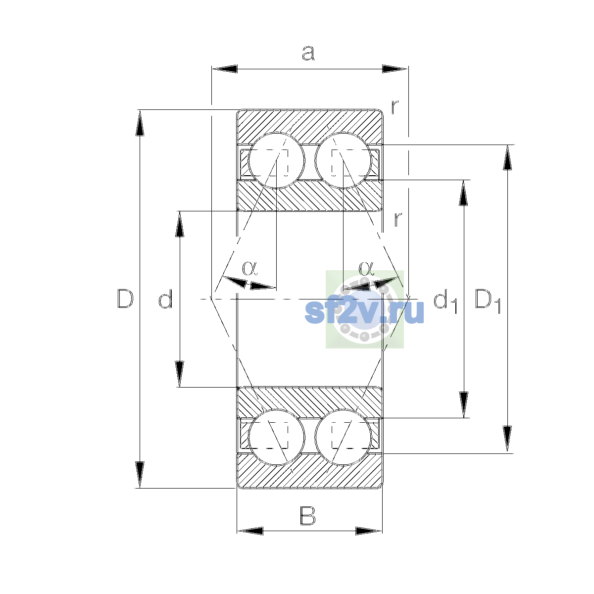 Схема подшипника 3204-BD-XL-TVH-L285-C3