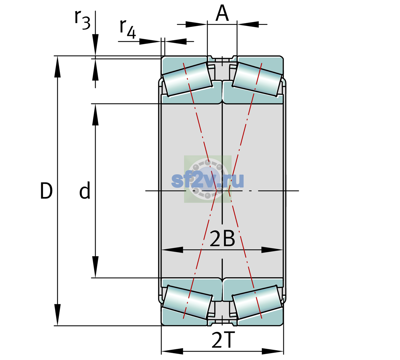 Схема подшипника 32048-X-XL-DF-J30PC-A500-550