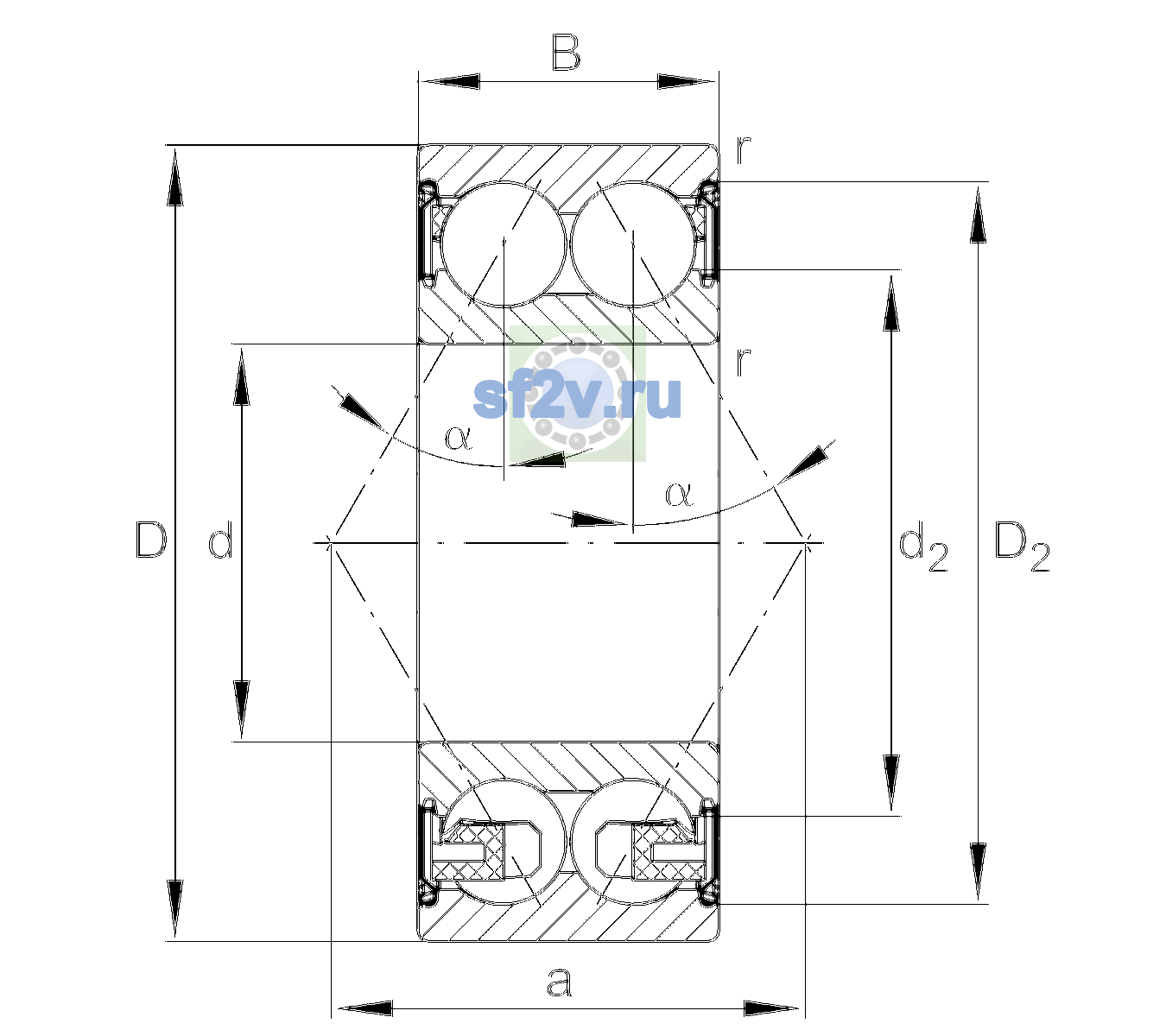 Схема подшипника 3205-BD-XL-2Z-C3