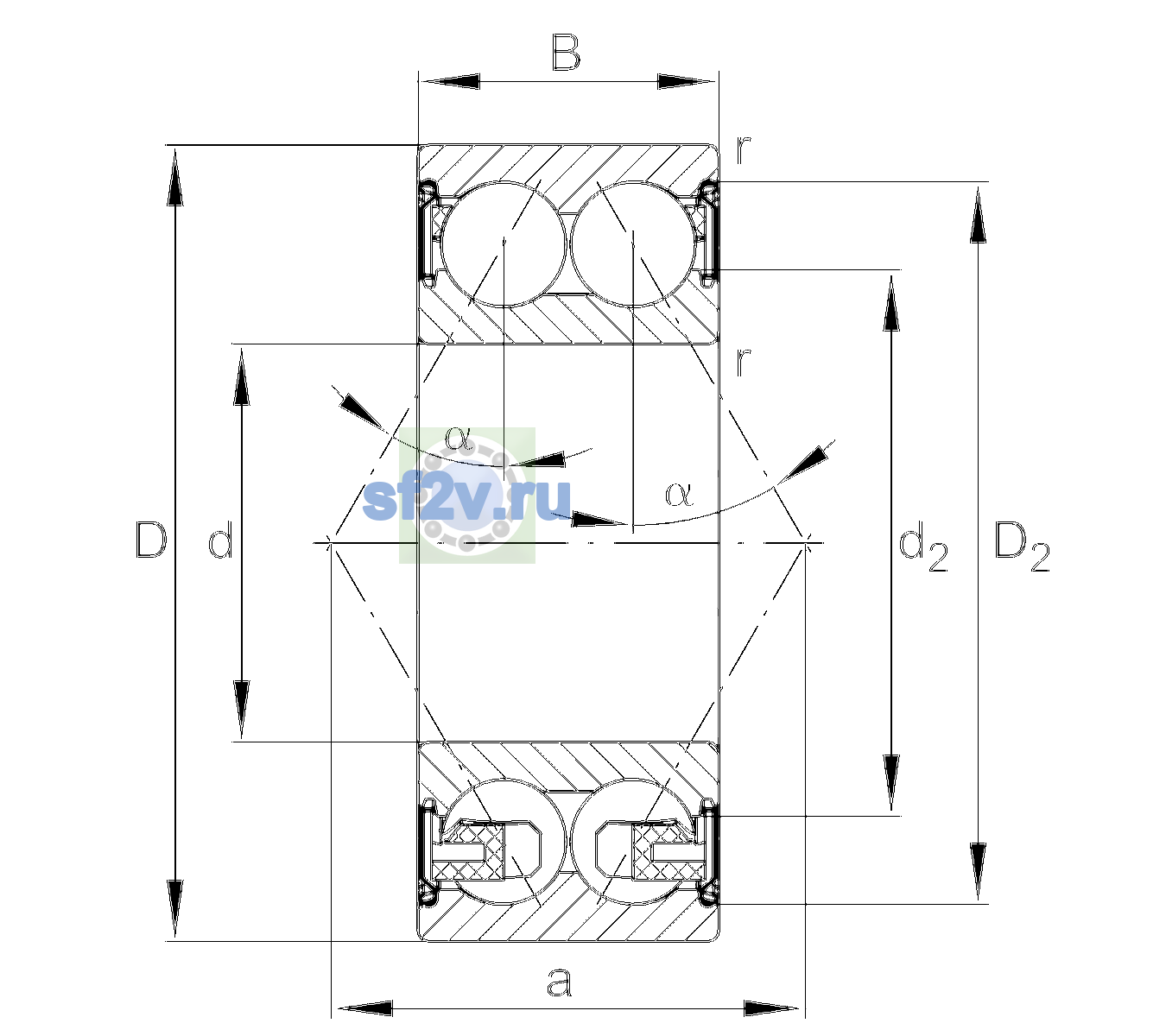 Схема подшипника 3205-BD-XL-2Z-TVH