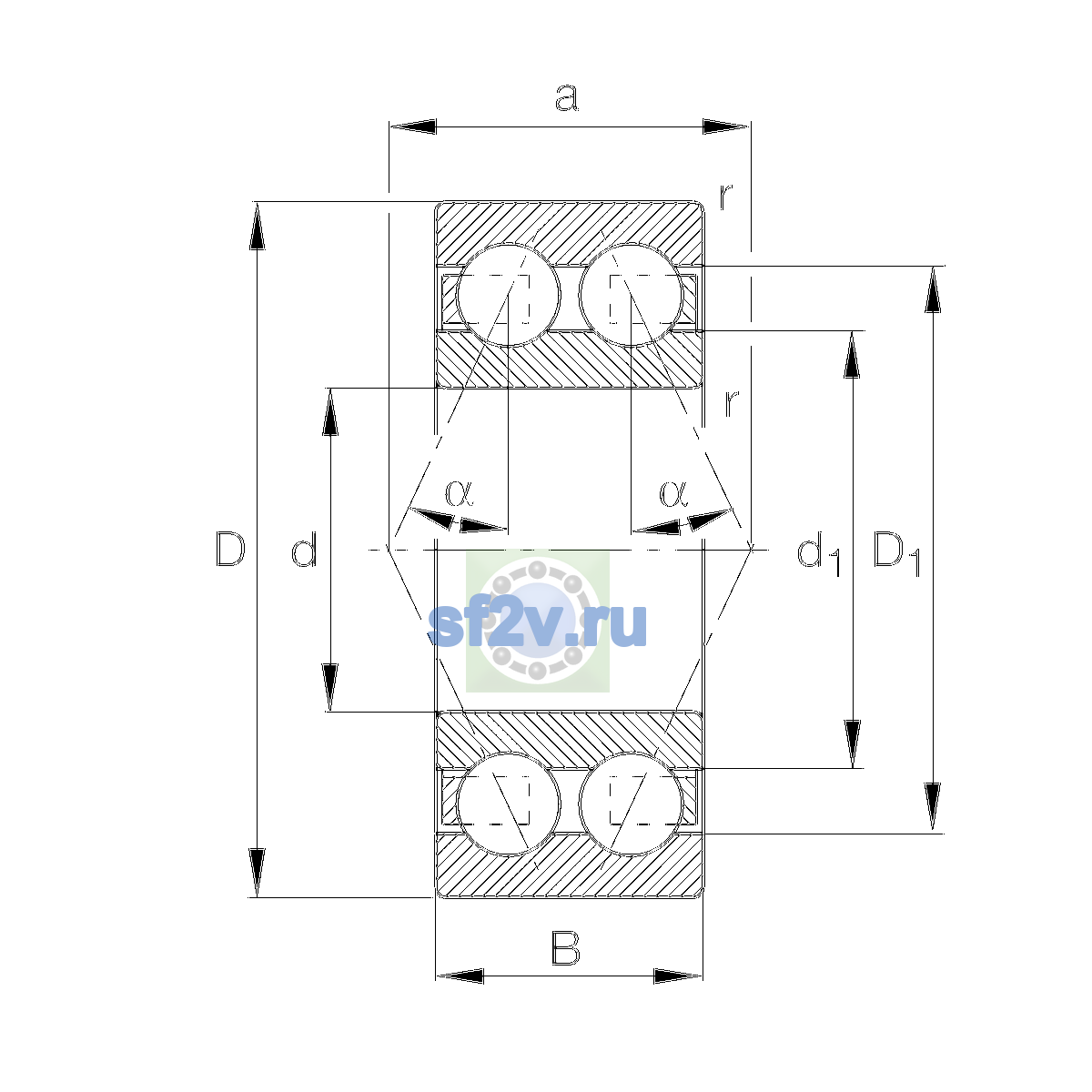 Схема подшипника 3205-BD-XL-C3