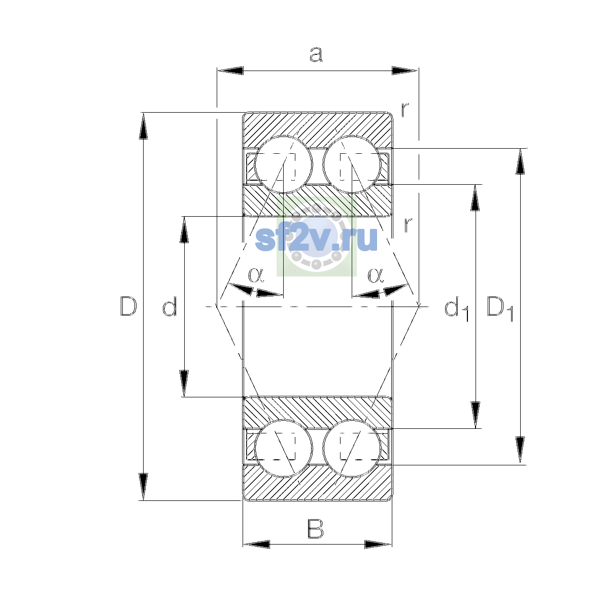 Схема подшипника 3205-BD-XL-TVH-L285