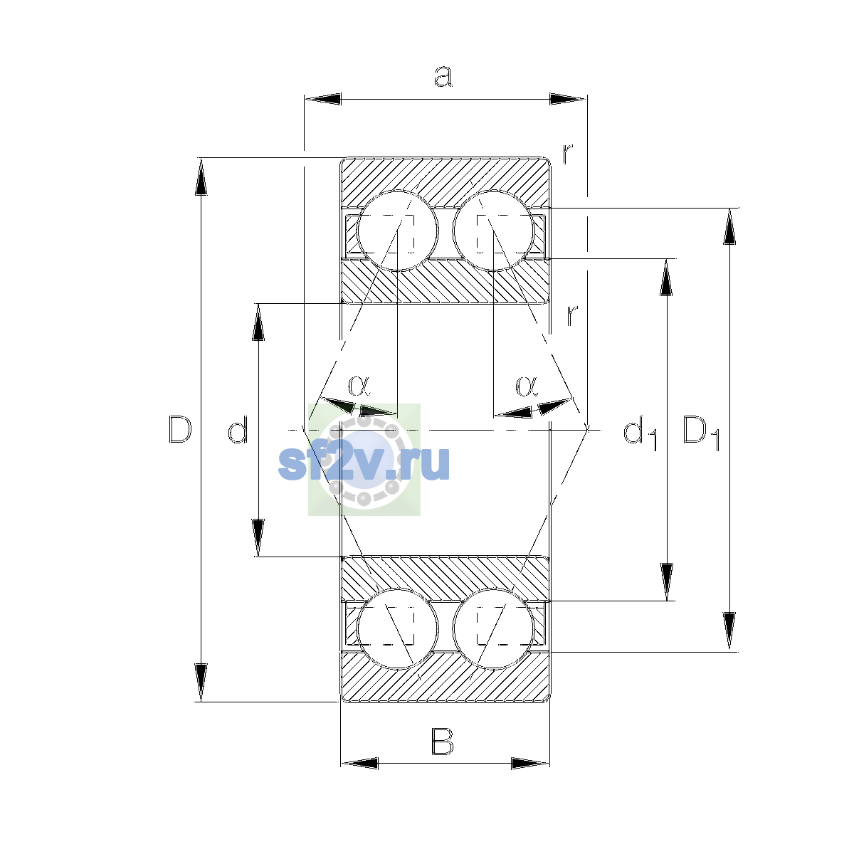 Схема подшипника 3205-BD-XL-TVH-L285-C3