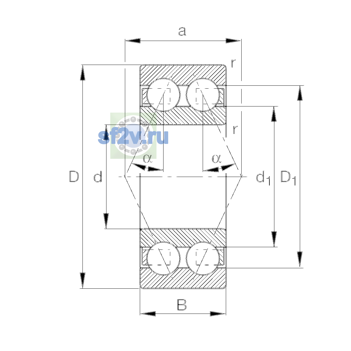 Схема подшипника 3205-BD-XL-TVH-P5