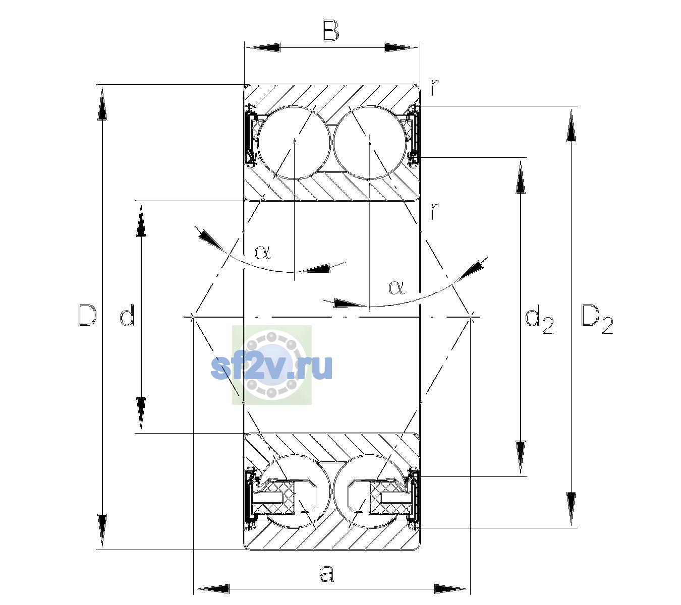 Схема подшипника 3206-BD-XL-2HRS-TVH-C3