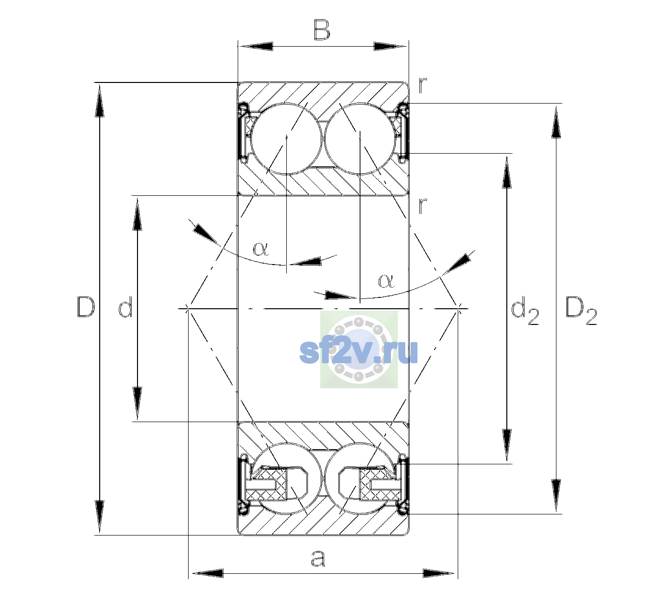Схема подшипника 3206-BD-XL-2Z-C3