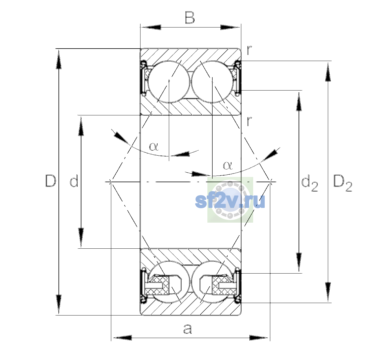 Схема подшипника 3206-BD-XL-2Z-TVH