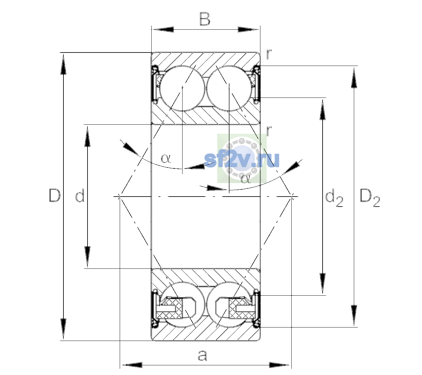 Схема подшипника 3206-BD-XL-2Z-TVH-C3