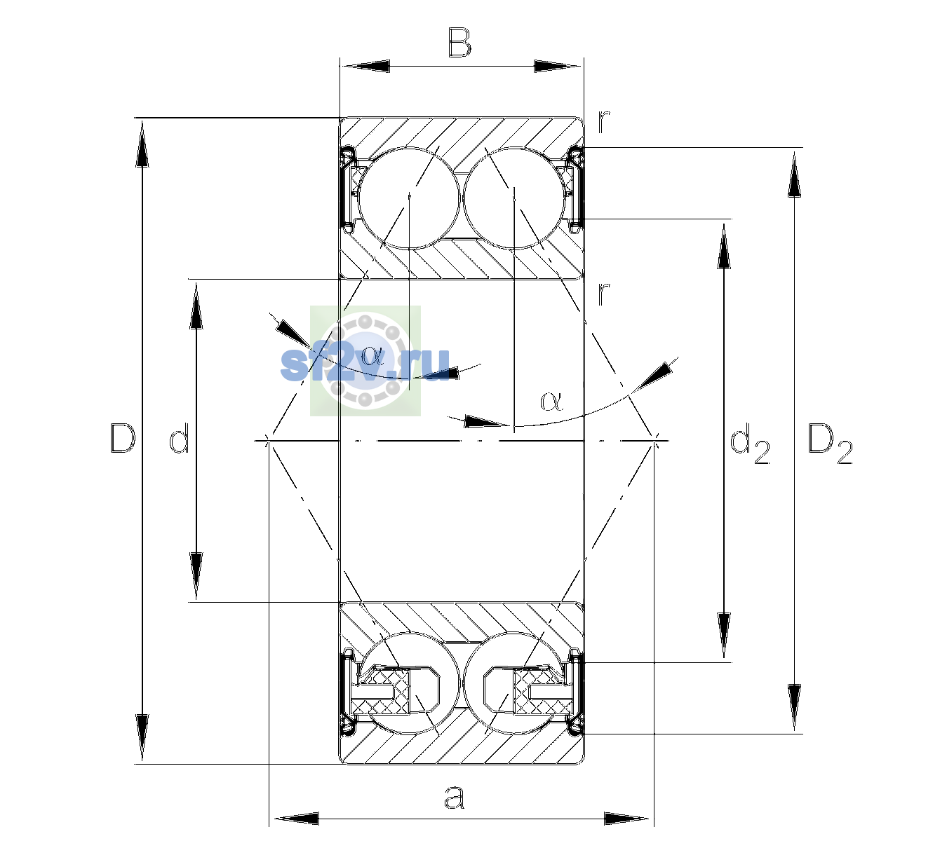 Схема подшипника 3206-BD-XL-2Z-TVH-L069-C3