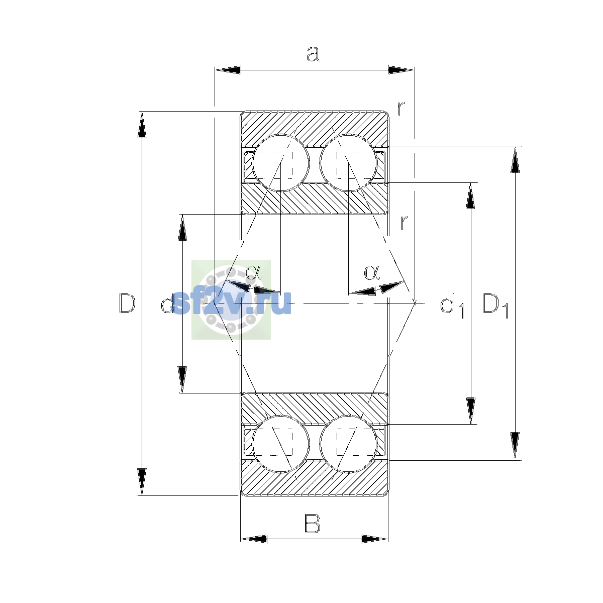 Схема подшипника 3206-BD-XL-TVH-L285-C3