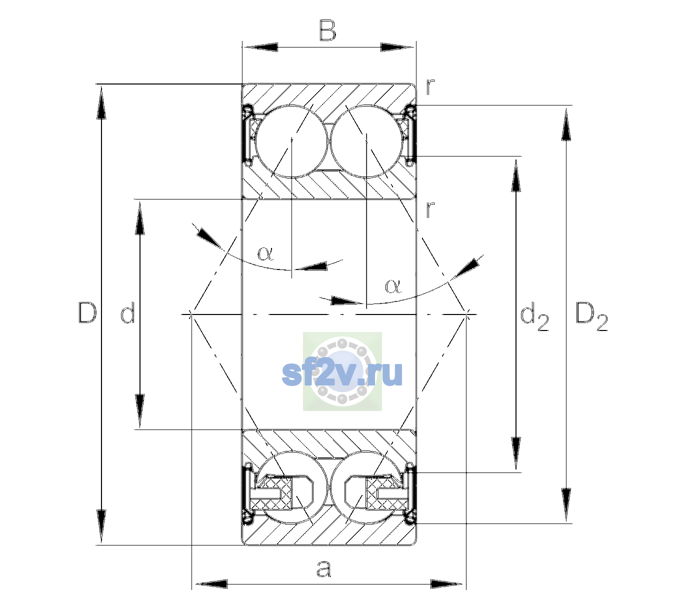 Схема подшипника 3207-BD-XL-2Z