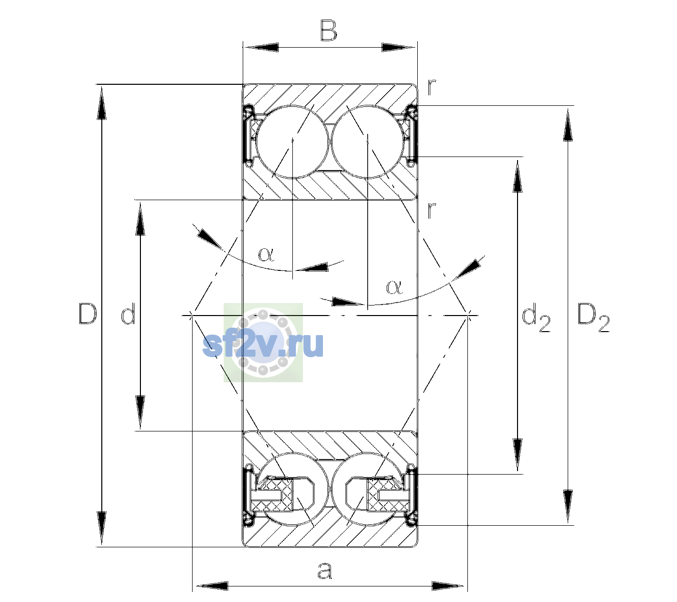 Схема подшипника 3207-BD-XL-2Z-C3