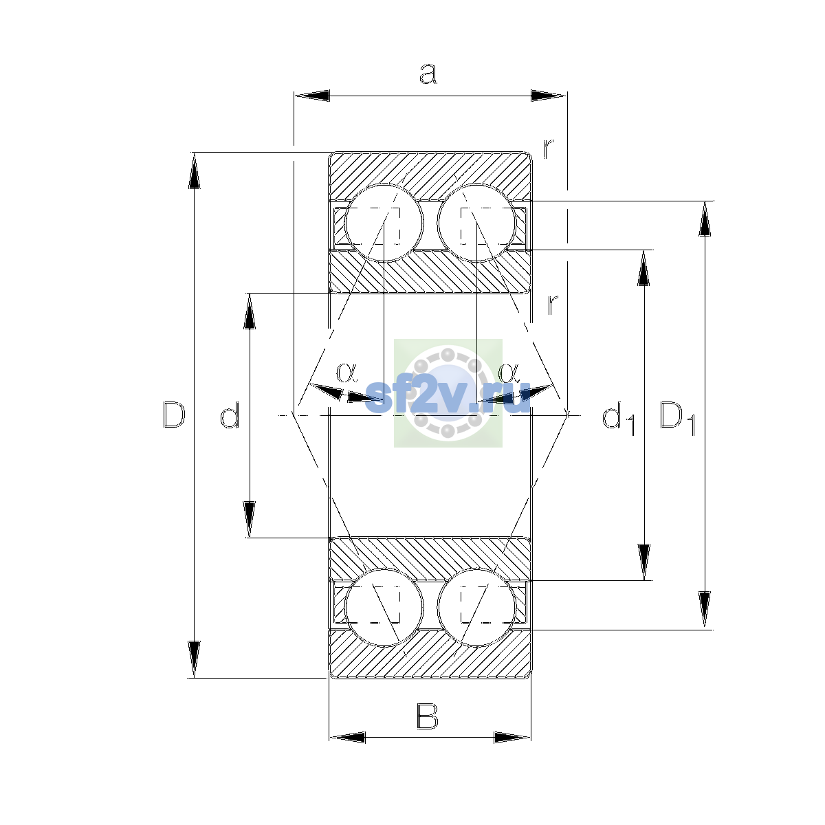 Схема подшипника 3207-BD-XL-TVH
