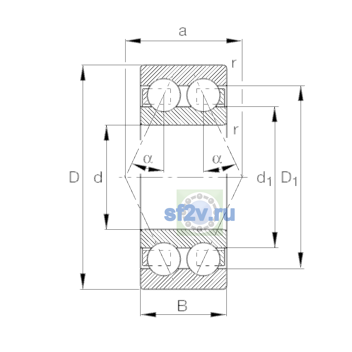 Схема подшипника 3207-BD-XL-TVH-C2