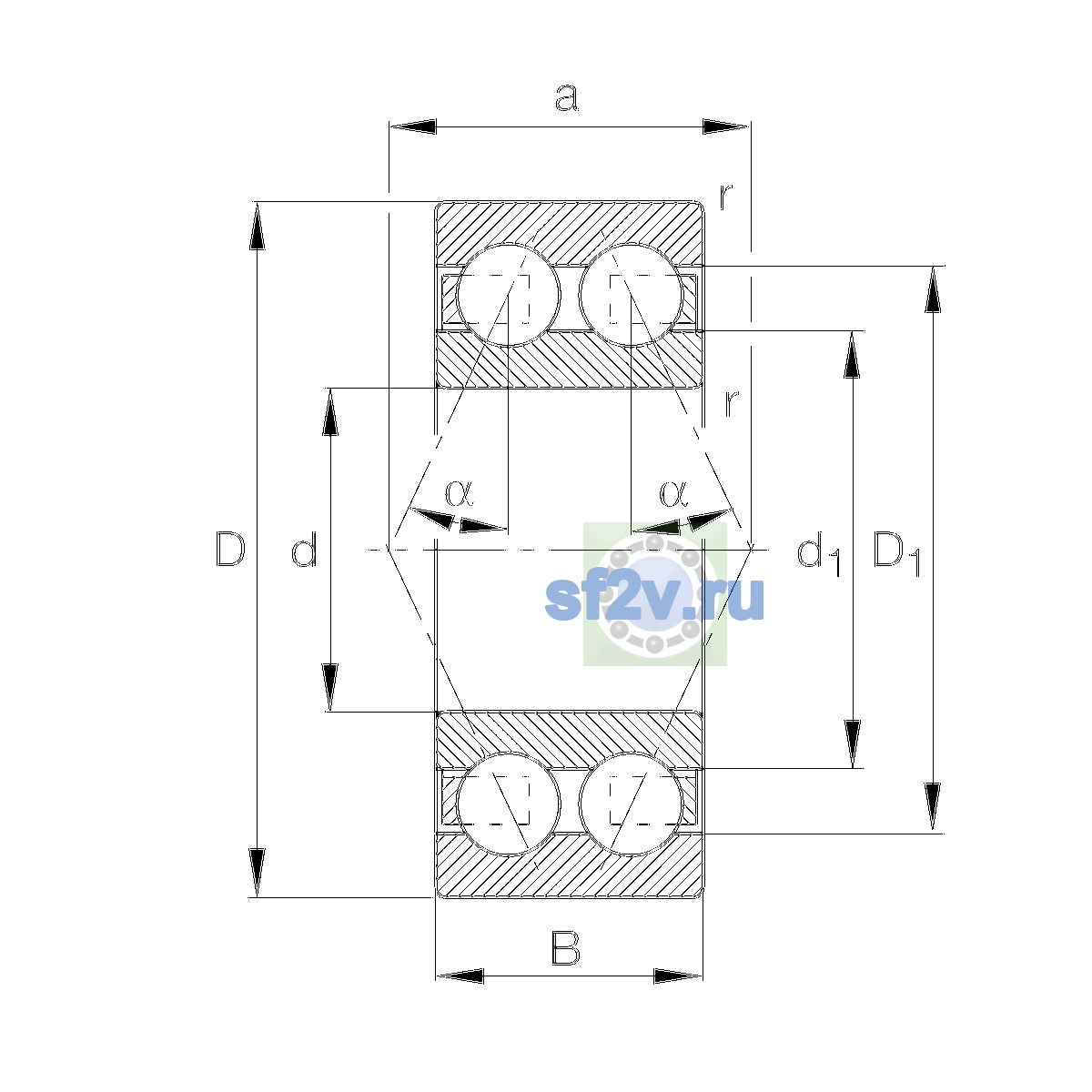 Схема подшипника 3207-BD-XL-TVH-C3