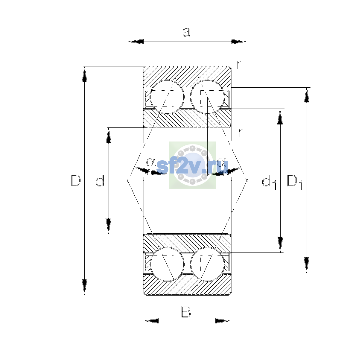 Схема подшипника 3207-BD-XL-TVH-L285