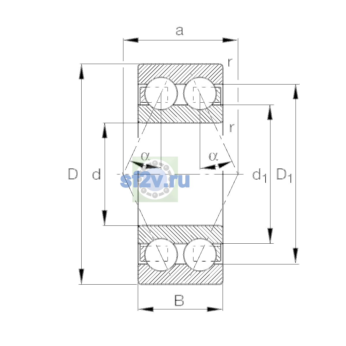 Схема подшипника 3207-BD-XL-TVH-L285-C3
