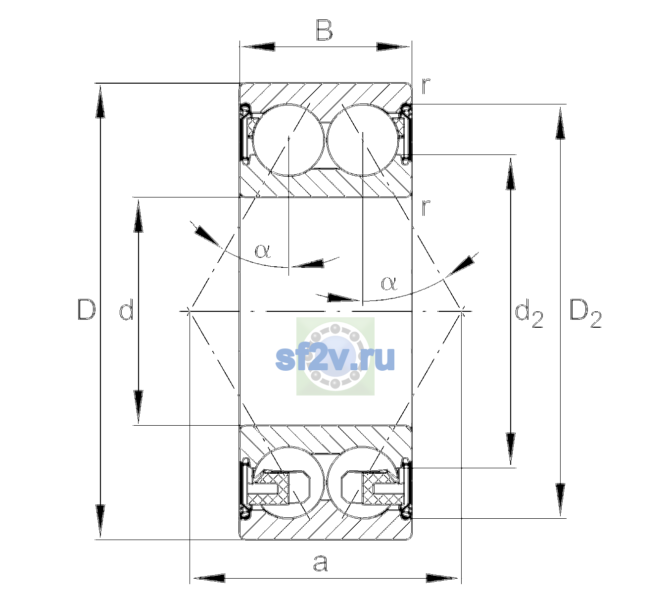 Схема подшипника 3208-BD-XL-2Z-TVH