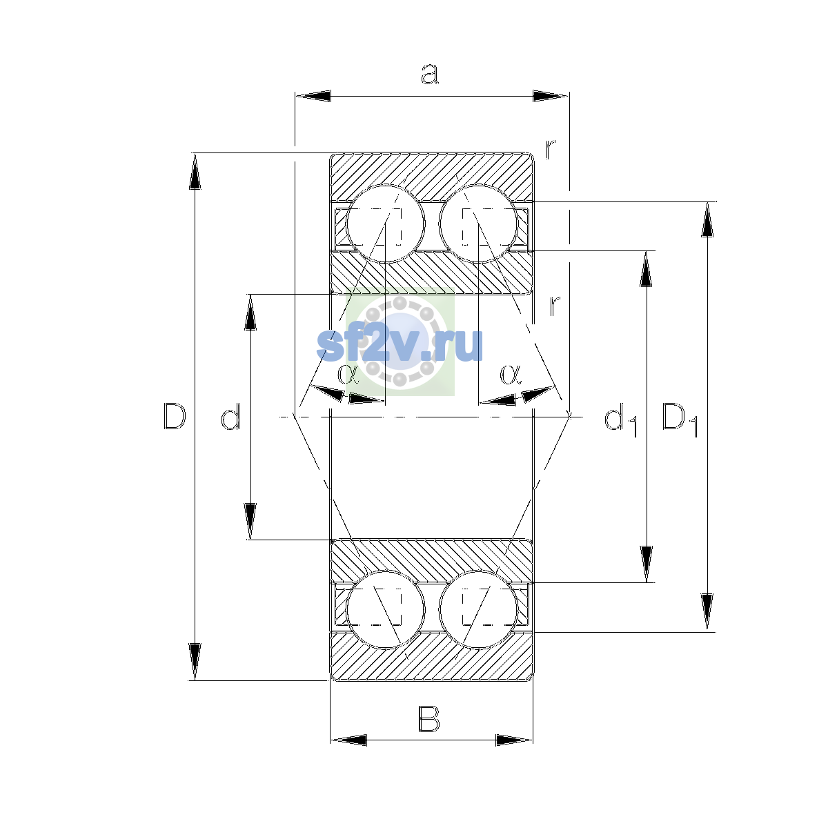 Схема подшипника 3208-BD-XL-C3