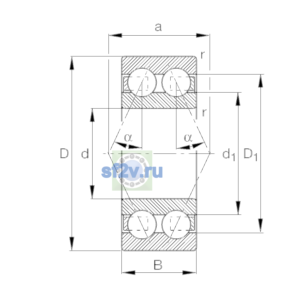 Схема подшипника 3208-BD-XL-TVH-C2