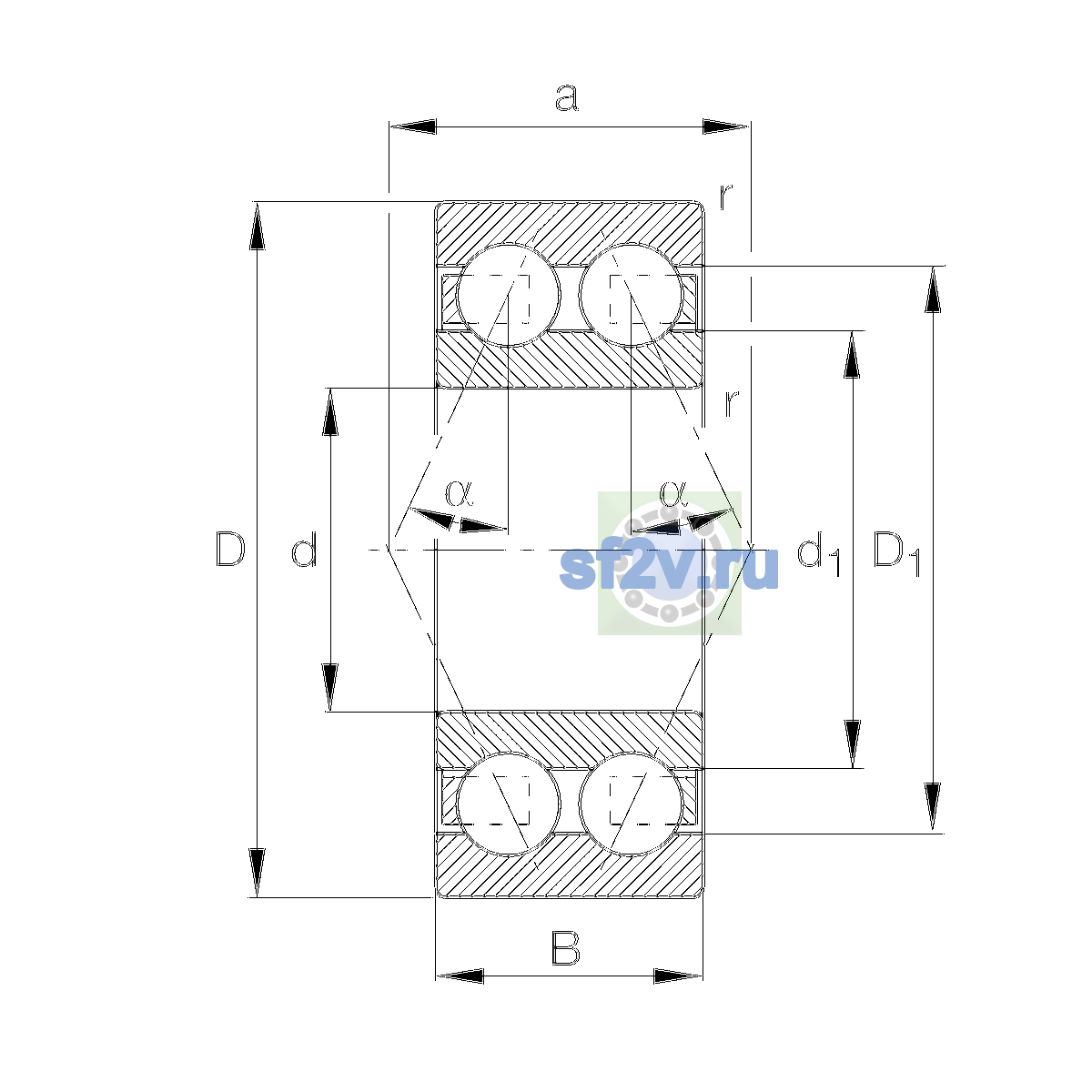 Схема подшипника 3208-BD-XL-TVH-C3