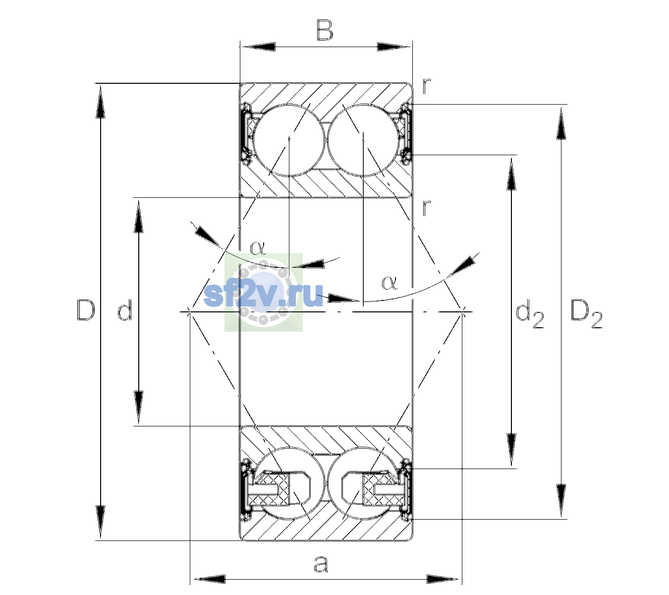 Схема подшипника 3209-BD-XL-2HRS-L038-C3