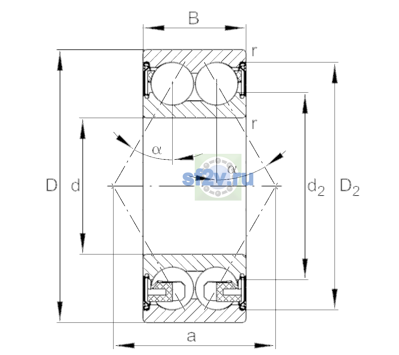 Схема подшипника 3209-BD-XL-2Z-C3