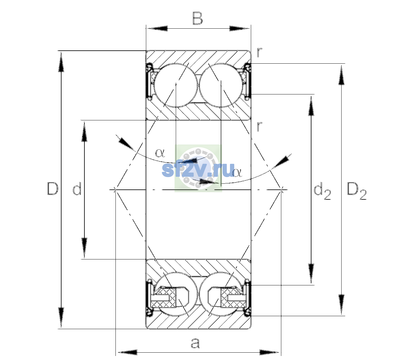 Схема подшипника 3209-BD-XL-2Z-TVH-C3