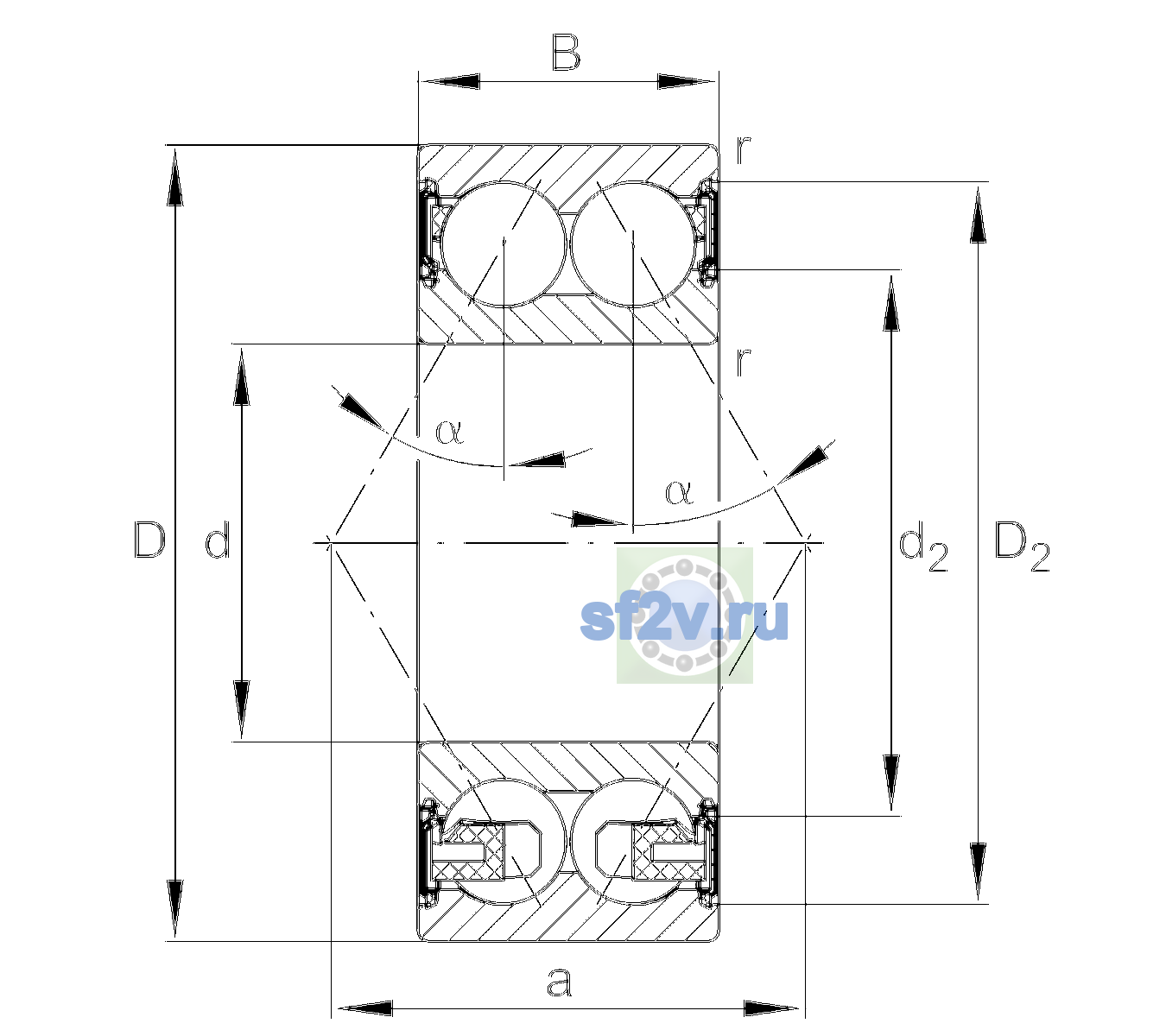 Схема подшипника 3210-BD-XL-2HRS-TVH-L404