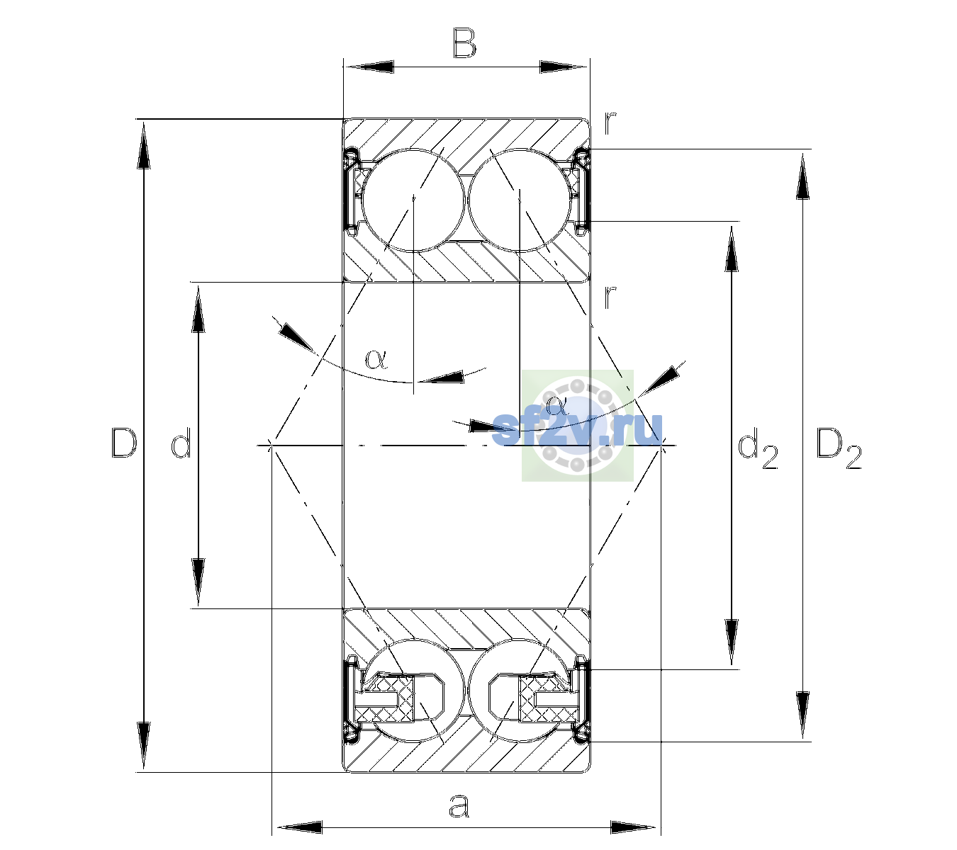 Схема подшипника 3210-BD-XL-2Z