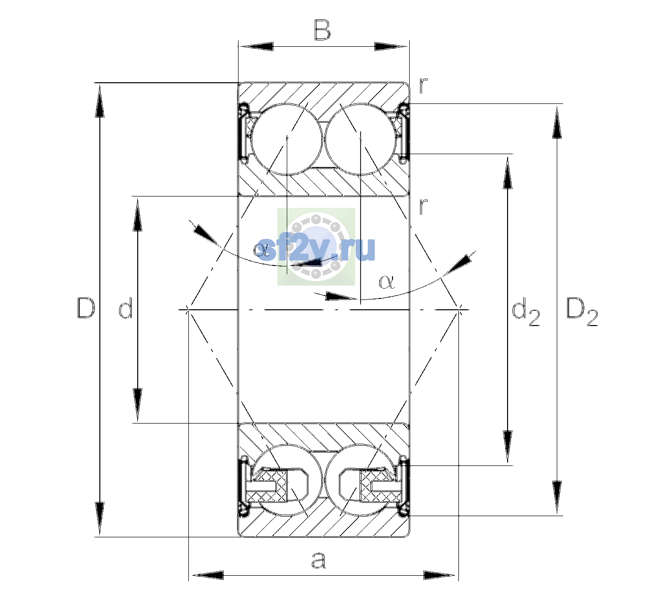 Схема подшипника 3210-BD-XL-2Z-C3