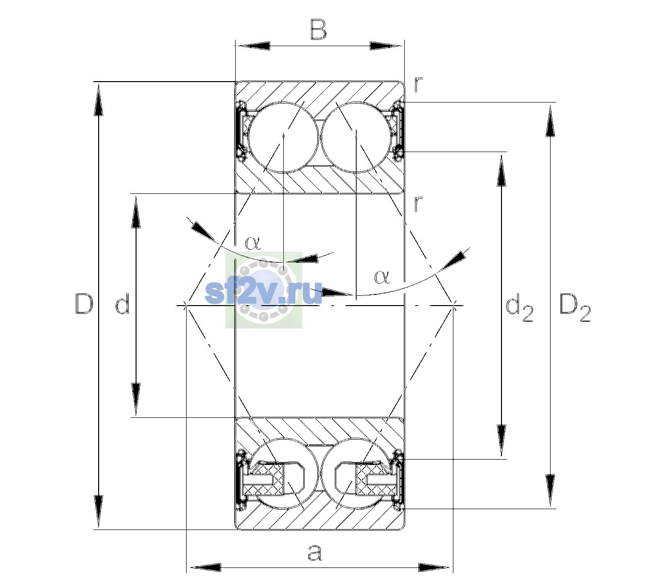 Схема подшипника 3211-BD-XL-2HRS-C3