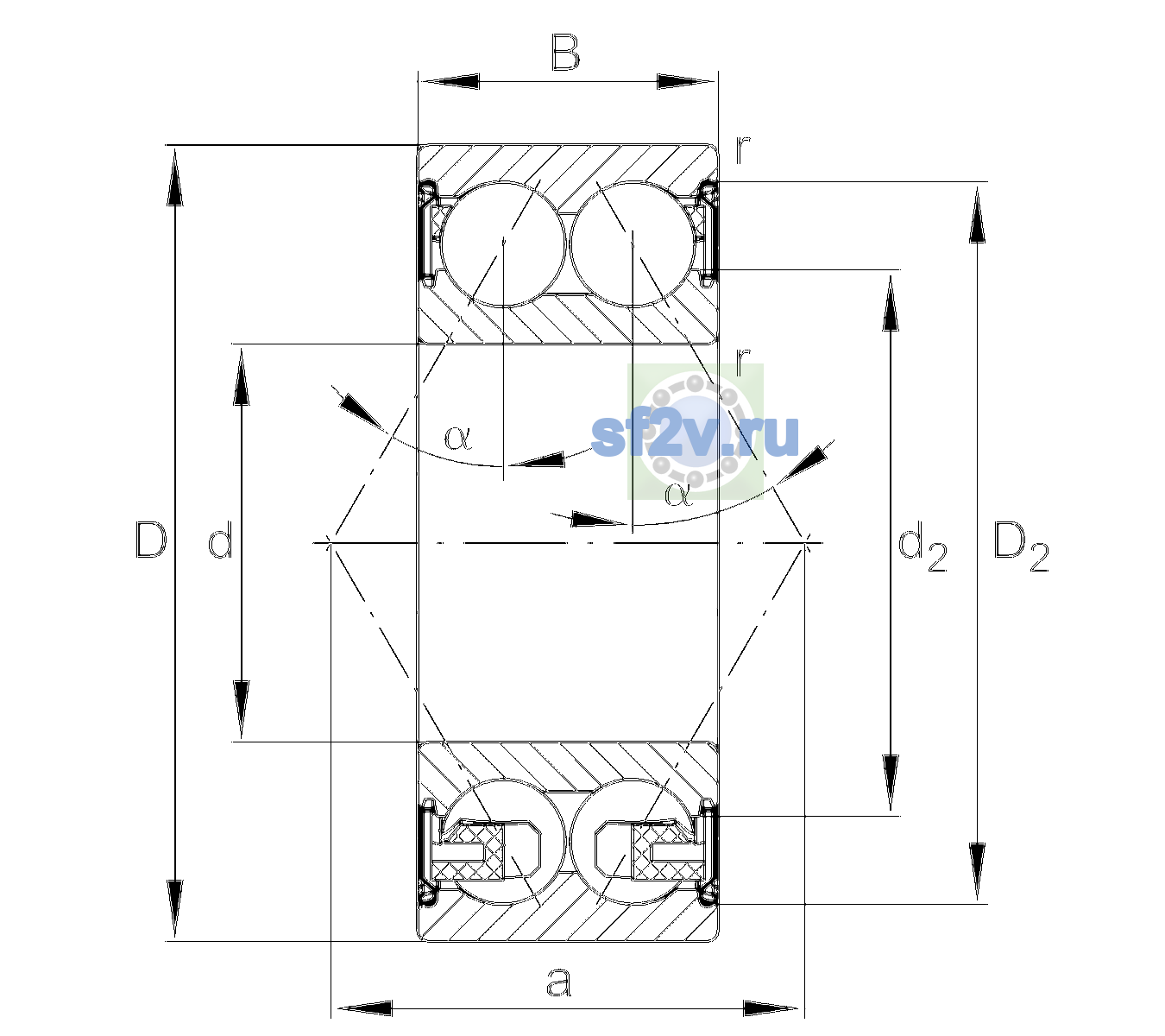 Схема подшипника 3211-BD-XL-2Z-C3