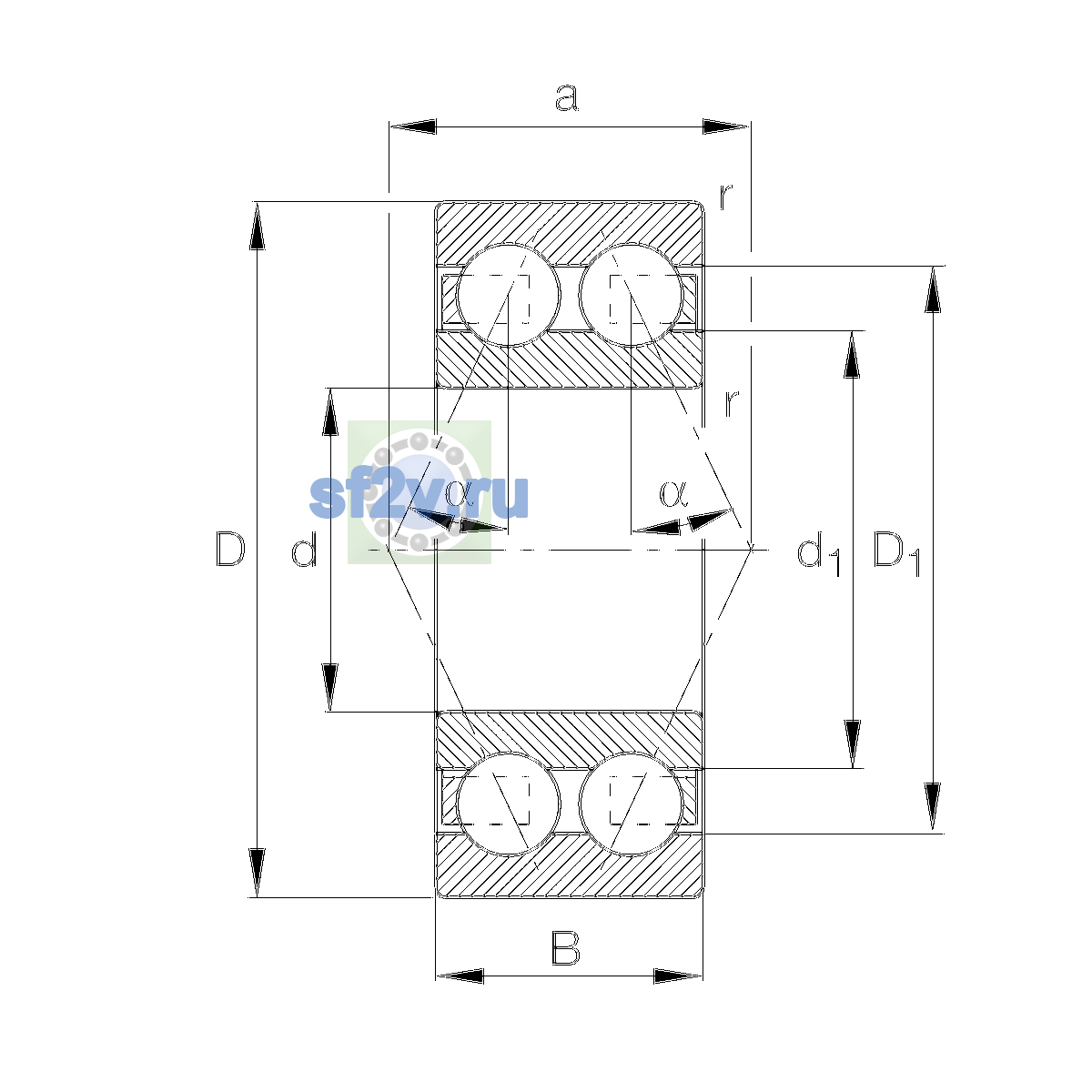 Схема подшипника 3211-BD-XL-TVH-C2