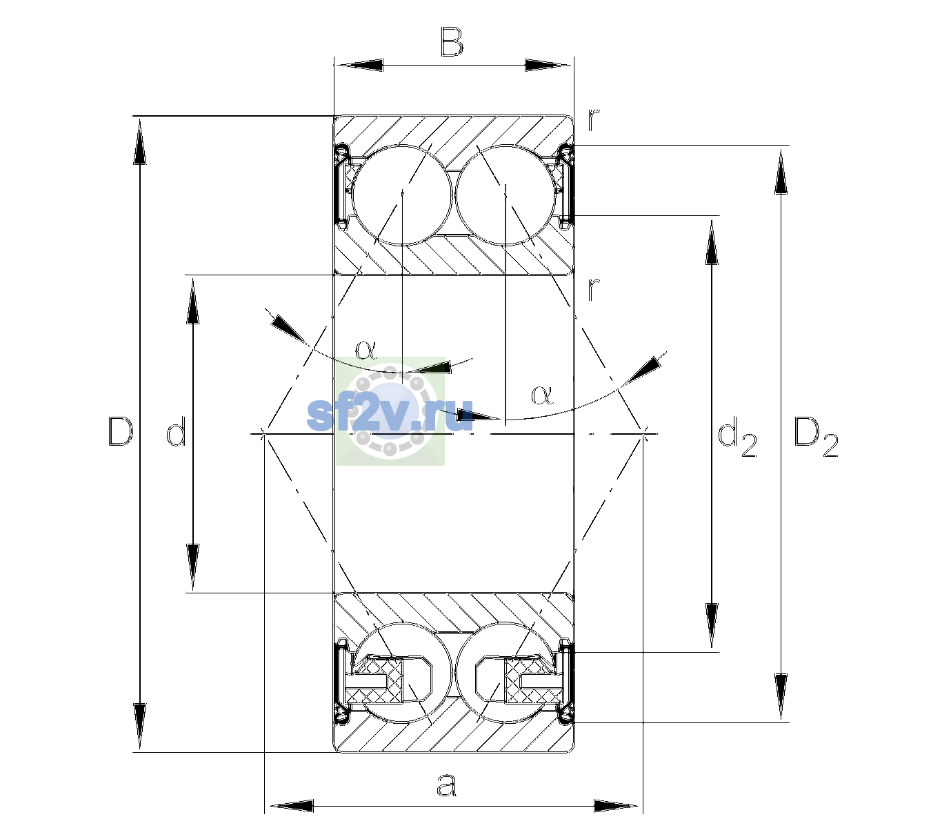 Схема подшипника 3212-BD-XL-2Z-TVH