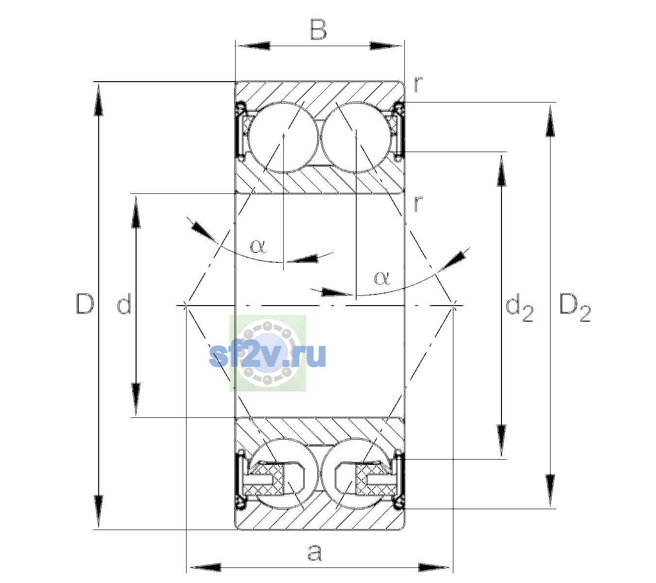 Схема подшипника 3212-BD-XL-2Z-TVH-C3
