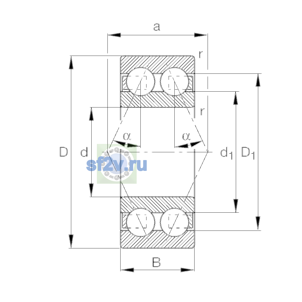 Схема подшипника 3212-BD-XL-TVH-L285-C3